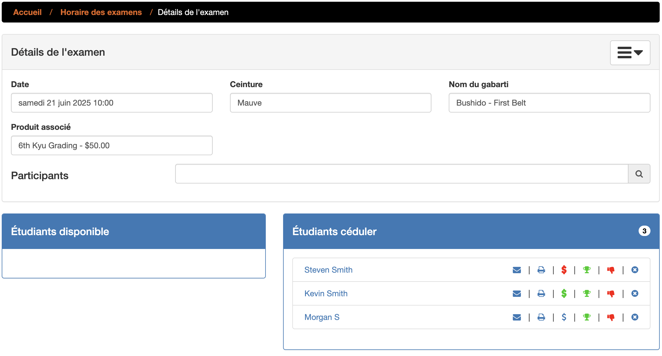 Détails de l'examen